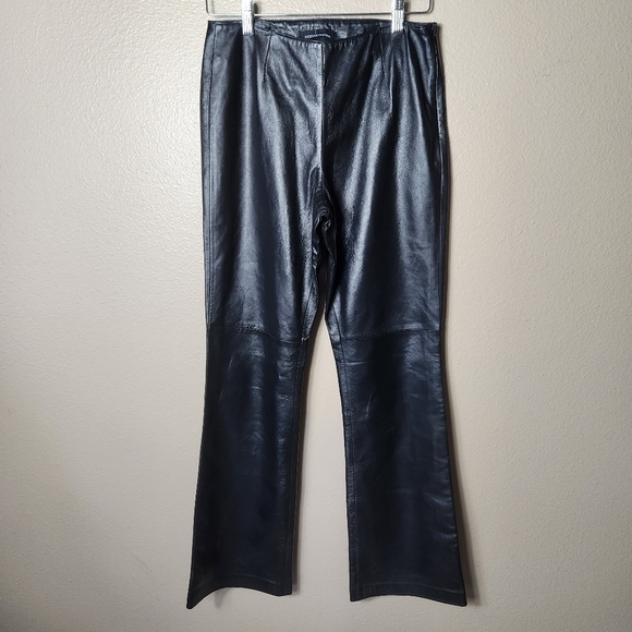 Moda International Black Genuine Leather Bootcut Mid Rise Pants-Size 6 - Picture 1 of 11